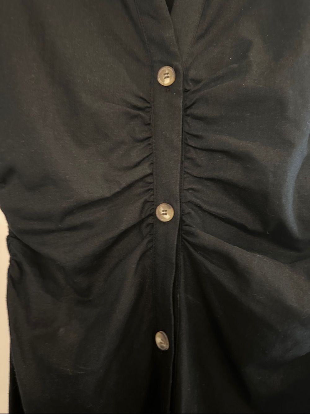 Black Ruched Button-Front Midi Dress - Picture 4 of 9